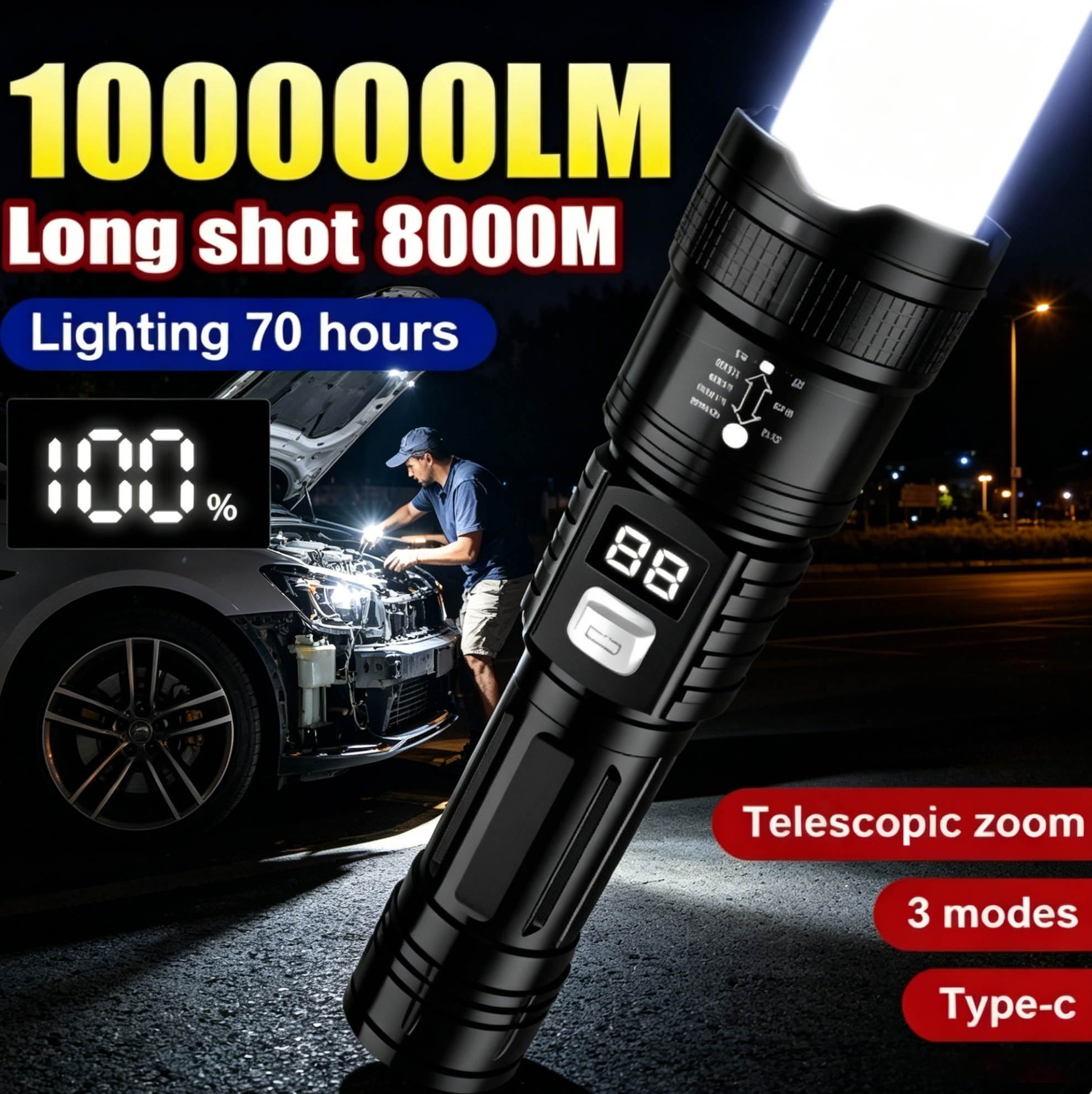 Fishing Light - Akumulatorowa latarka LED 100000LM Super Jasna